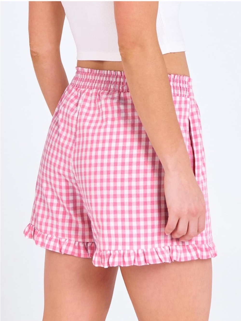 ANRABESS Women’s Boxer Shorts Pink Gingham Plaid Elastic Waist and Ruffles Small - Picture 4 of 4